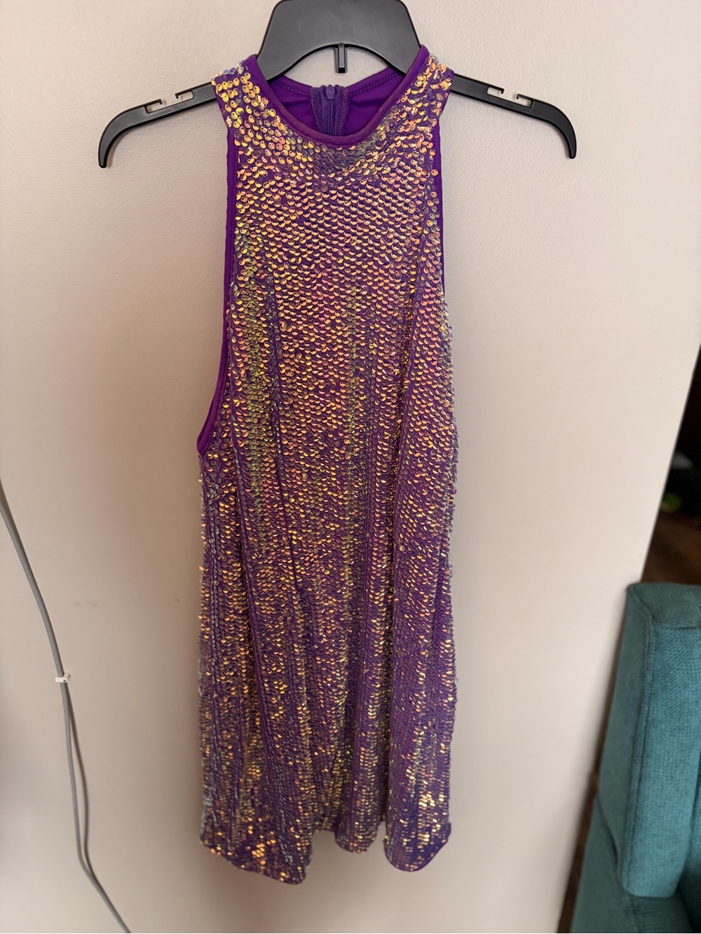 Purple Sequin Halter Dance Dress